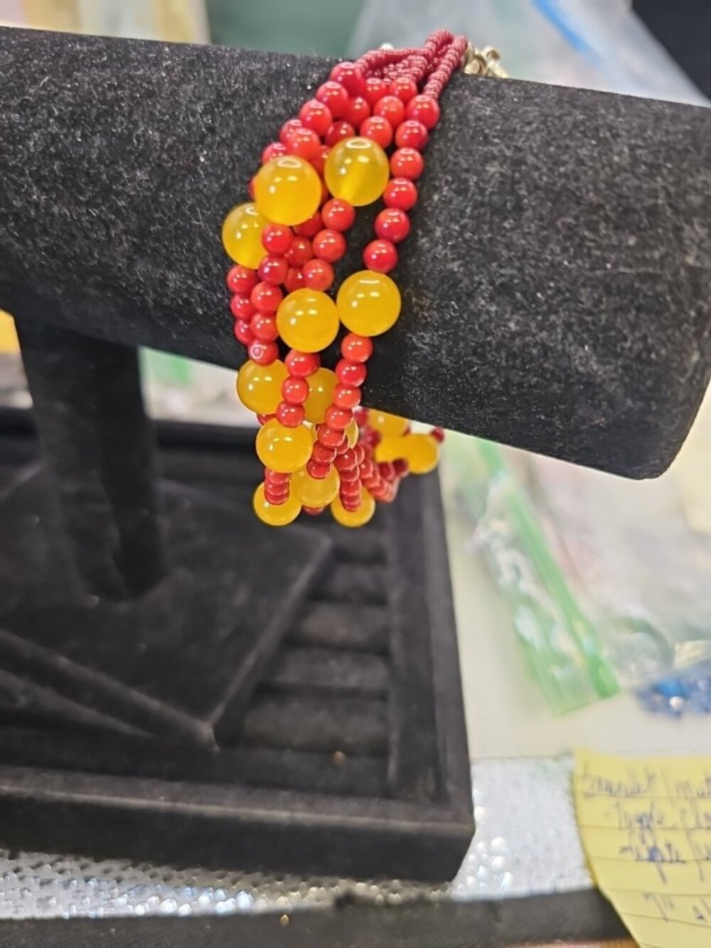 Bracelet 7"inch 3/4" Extender  Multi-Strand  Red Agate /yellow  Beads Silver...